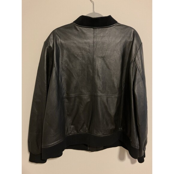 Roaman's Black Leather Bomber Jacket Full Zip Pocket Lined Size 28W - Picture 4 of 7
